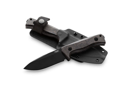 LionSteel T4 4.09" Black PVD CPM 3V Black Burlap Micarta Fixed Blade Knife Kydex Sheath