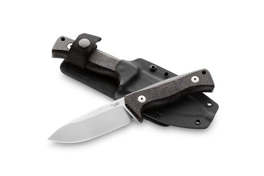 LionSteel T4 4.09" CPM 3V Black Burlap Micarta Fixed Blade Knife Kydex Sheath