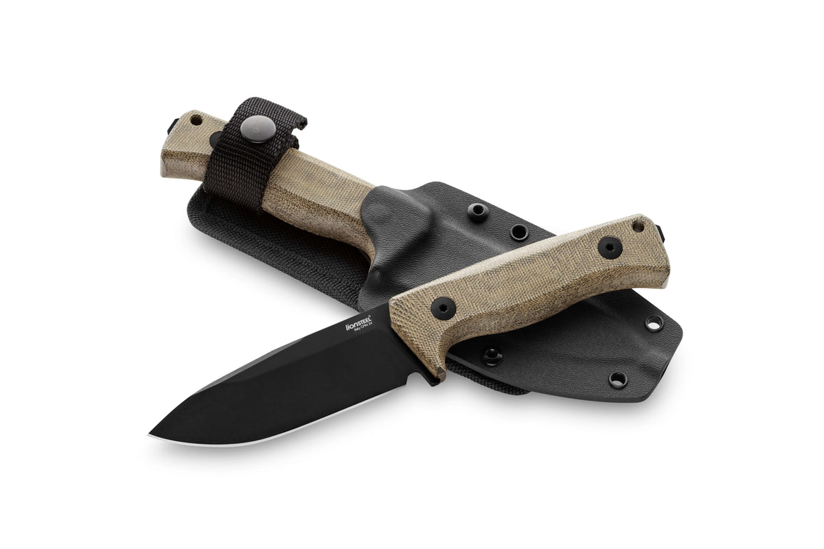 LionSteel T4 4.09" Black PVD CPM 3V Green Canvas Micarta Fixed Blade Knife Kydex Sheath