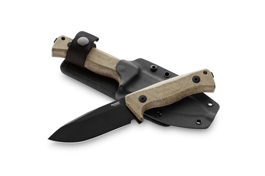 LionSteel T4 4.09" Black PVD CPM 3V Green Canvas Micarta Fixed Blade Knife Kydex Sheath