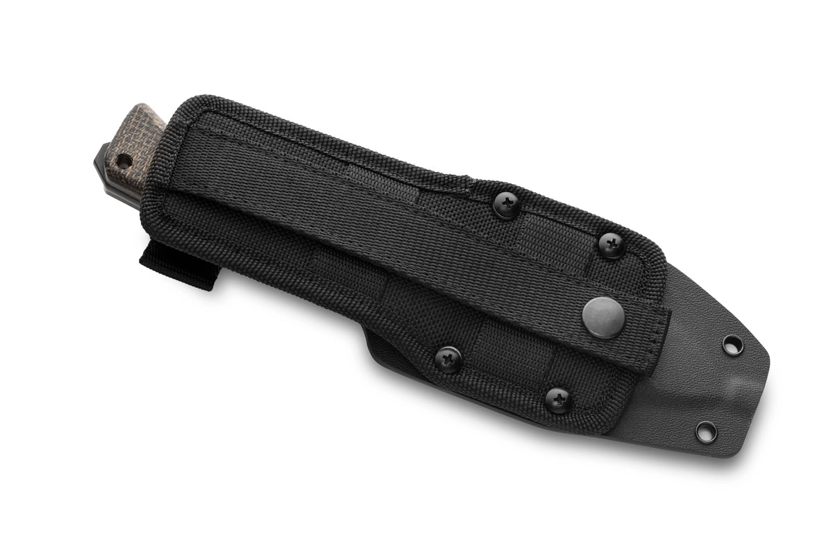 LionSteel T4 4.09" Black PVD CPM 3V Black Burlap Micarta Fixed Blade Knife Kydex Sheath
