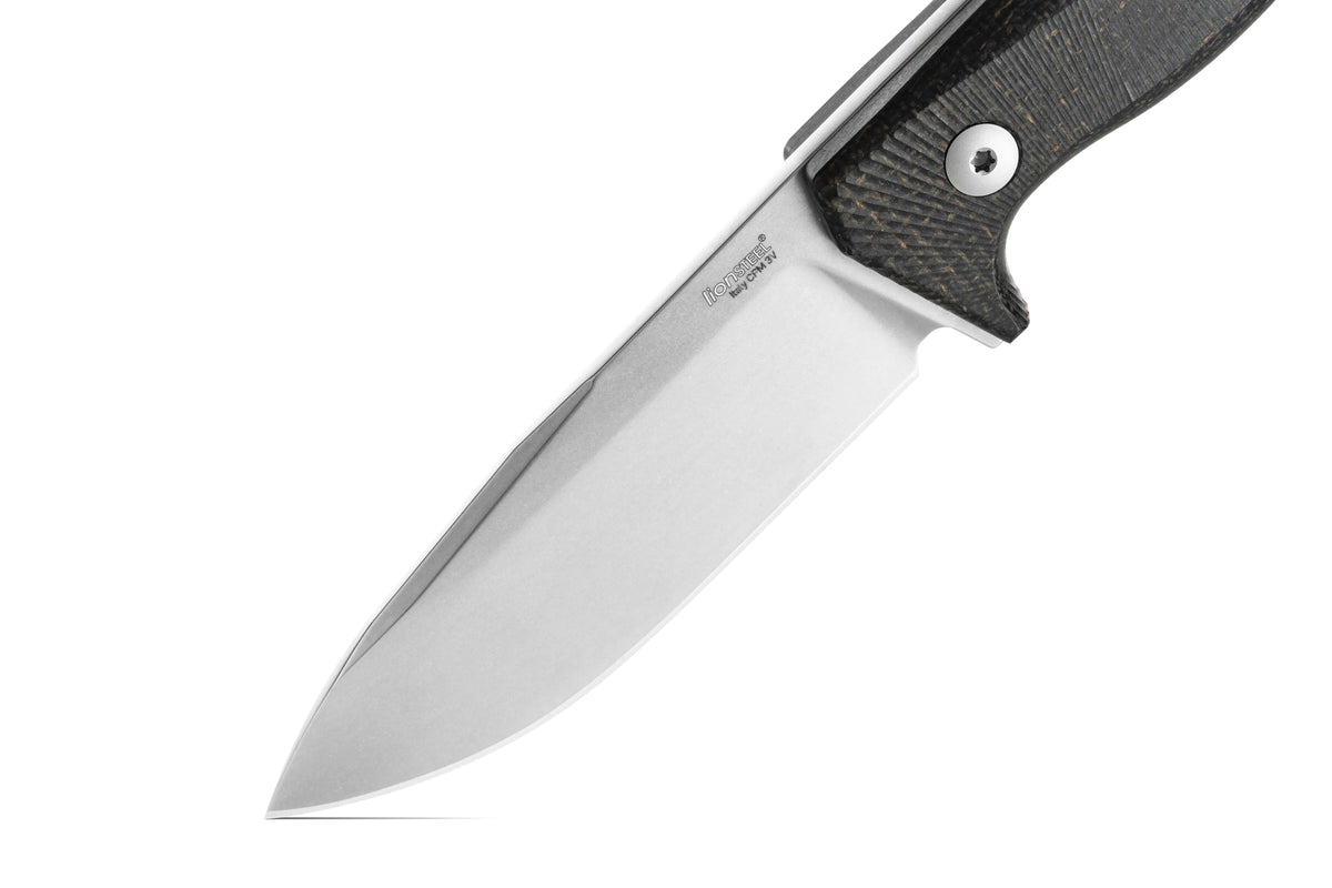 LionSteel T4 4.09" CPM 3V Black Burlap Micarta Fixed Blade Knife Kydex Sheath