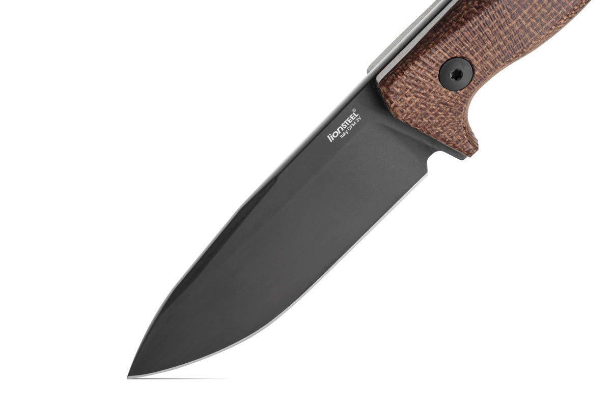 LionSteel T4 4.09" Black PVD CPM 3V Natural Brown Burlap Micarta Fixed Blade Knife Kydex Sheath