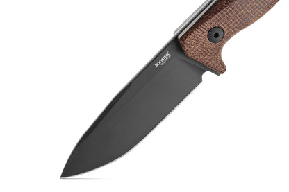 LionSteel T4 4.09" Black PVD CPM 3V Natural Brown Burlap Micarta Fixed Blade Knife Kydex Sheath