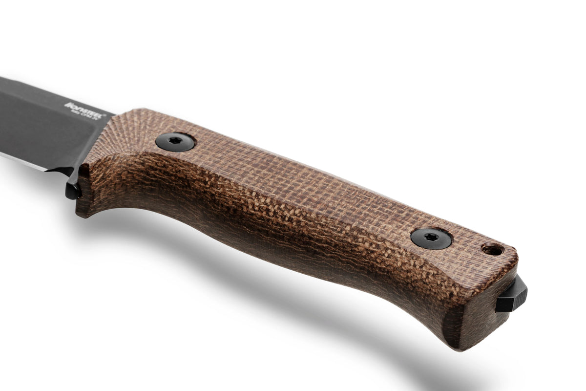 LionSteel T4 4.09" Black PVD CPM 3V Natural Brown Burlap Micarta Fixed Blade Knife Kydex Sheath