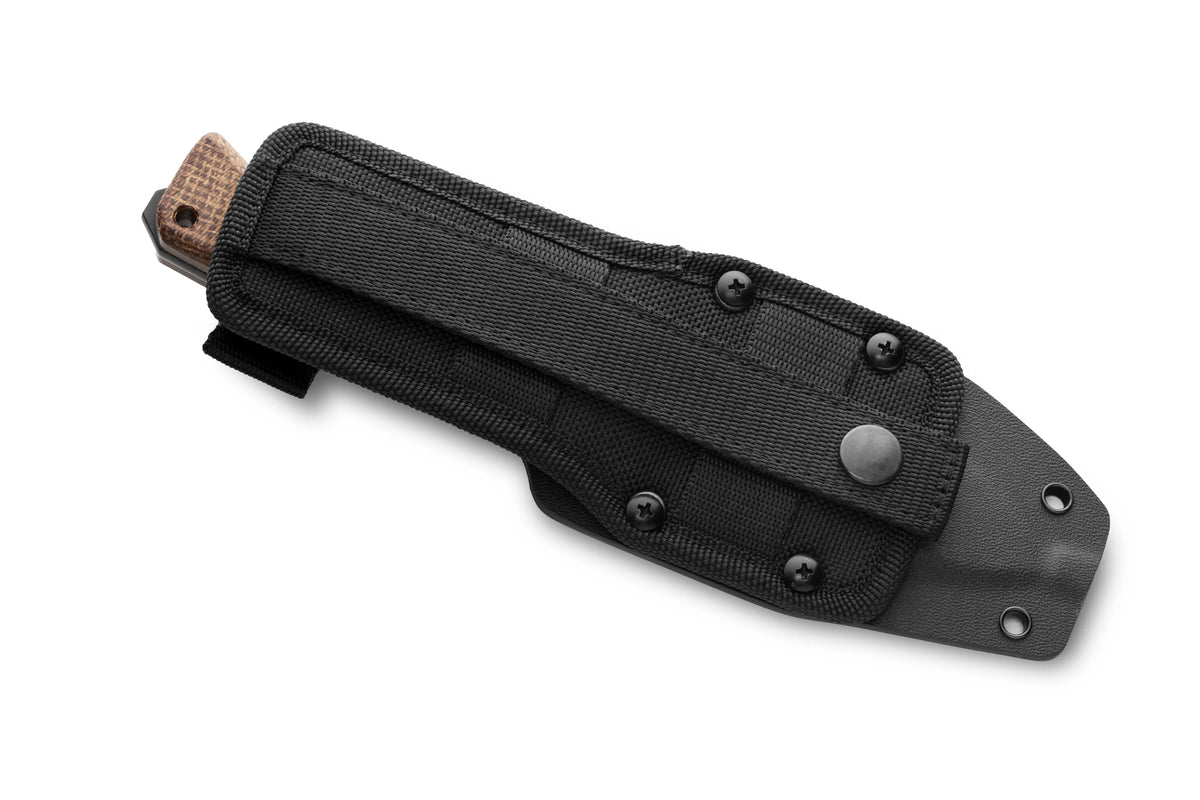 LionSteel T4 4.09" Black PVD CPM 3V Natural Brown Burlap Micarta Fixed Blade Knife Kydex Sheath