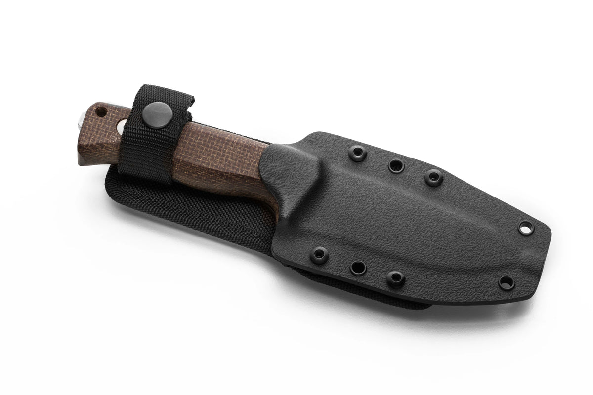 LionSteel T4 4.09" CPM 3V Natural Brown Burlap Micarta Fixed Blade Knife Kydex Sheath