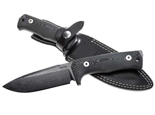 LionSteel T5 5.04" Black PVD Stonewashed Niolox Black Micarta Fixed Blade Knife
