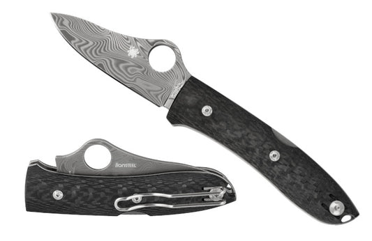 Spyderco LionSteel SpyOpera Sprint Run 2.90" Damasteel Thor Carbon Fiber Folding Knife C255CFPD