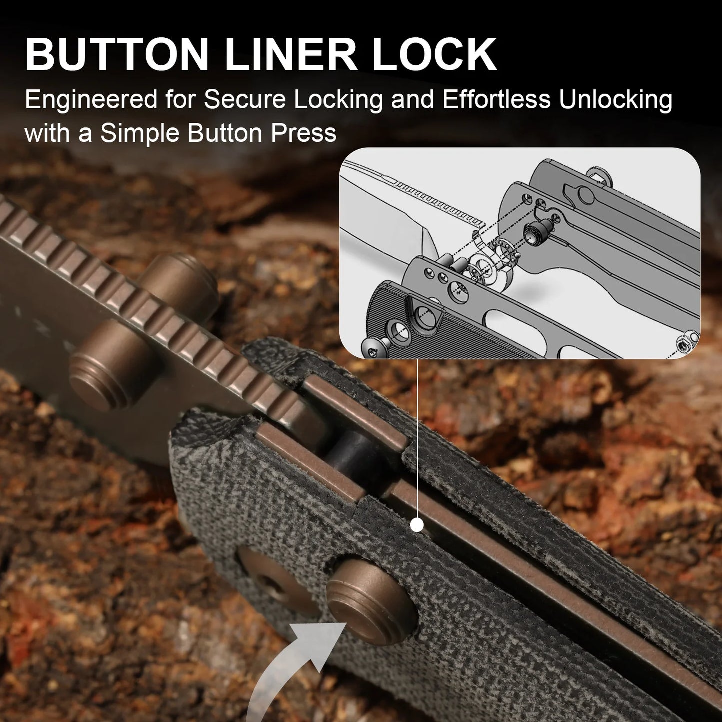 Kizer T1 BD 3.2" Nitro-V Norplex UltreX Micarta Sunset Metal PVD Button-Lock Folding Knife by Uli Hennicke V3490.2BA2