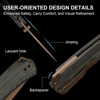 Kizer T1 BD 3.2" Nitro-V Norplex UltreX Micarta Sunset Metal PVD Button-Lock Folding Knife by Uli Hennicke V3490.2BA2