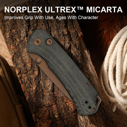 Kizer T1 BD 3.2" Nitro-V Norplex UltreX Micarta Sunset Metal PVD Button-Lock Folding Knife by Uli Hennicke V3490.2BA2