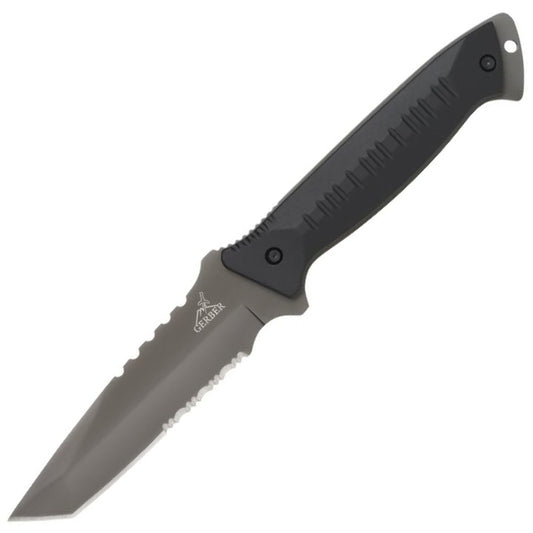 Gerber Warrant 4.5" Tanto Comboedge Fixed Blade Knife with Aluminium Handle and Camo Sheath