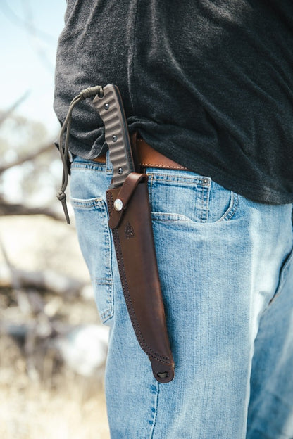 TOPS Wild Pig Hunter 7.5" Sniper Gray Green Canvas Micarta Fixed Blade Knife with Leather Sheath