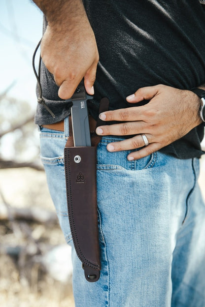 TOPS Wild Pig Hunter 7.5" Sniper Gray Green Canvas Micarta Fixed Blade Knife with Leather Sheath