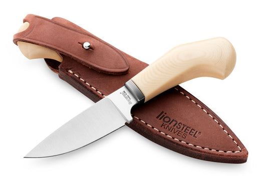 LionSteel Willy 2.56" M390 White Micarta Fixed Blade Knife with Leather Sheath WL1 MW