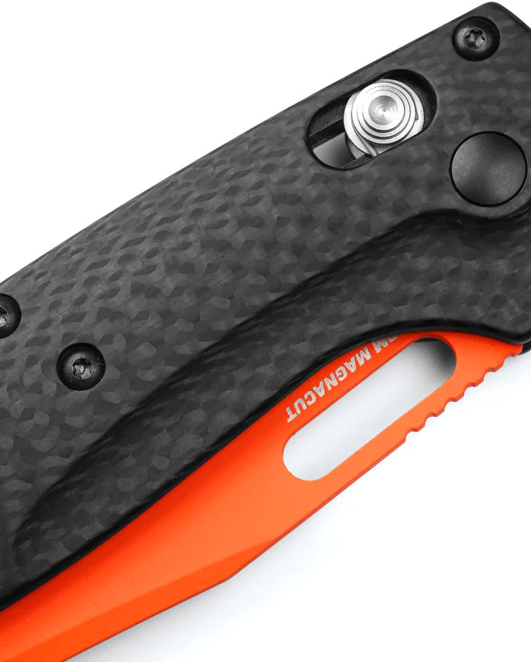 Benchmade 15535OR-01 Taggedout 3.5" CPM-MagnaCut Orange Cerakote Folding Knife with Carbon Fiber Handles