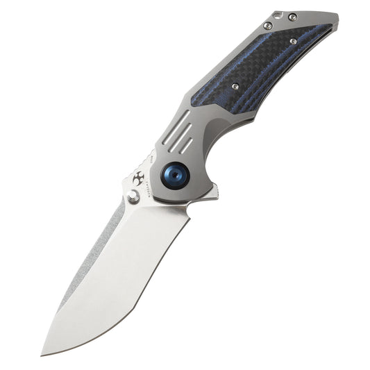 Kansept Delta 3.54" CPM S35VN Blue/Black Carbon Fiber Titanium Folding Knife by Jelly Jerry K1011A2