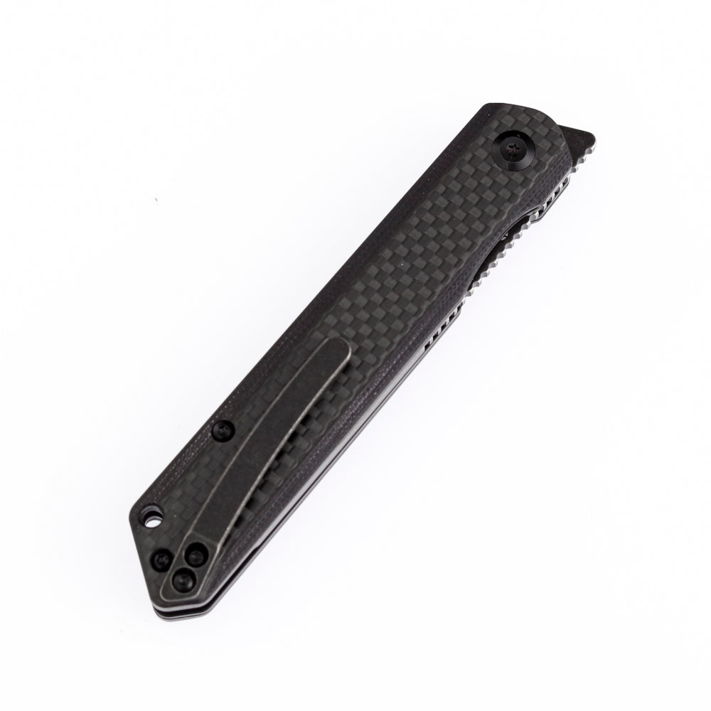 Kansept Prickle 3.5" Tanto Black CPM-S35VN Carbon Fiber Folding Knife by Max Tkachuk K1012T3