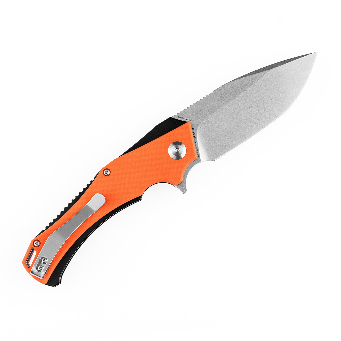 Kansept Mini Hellx 3.25" Stonewashed D2 Orange G10 Folding Knife by Mikkel Willumsen T2008A5