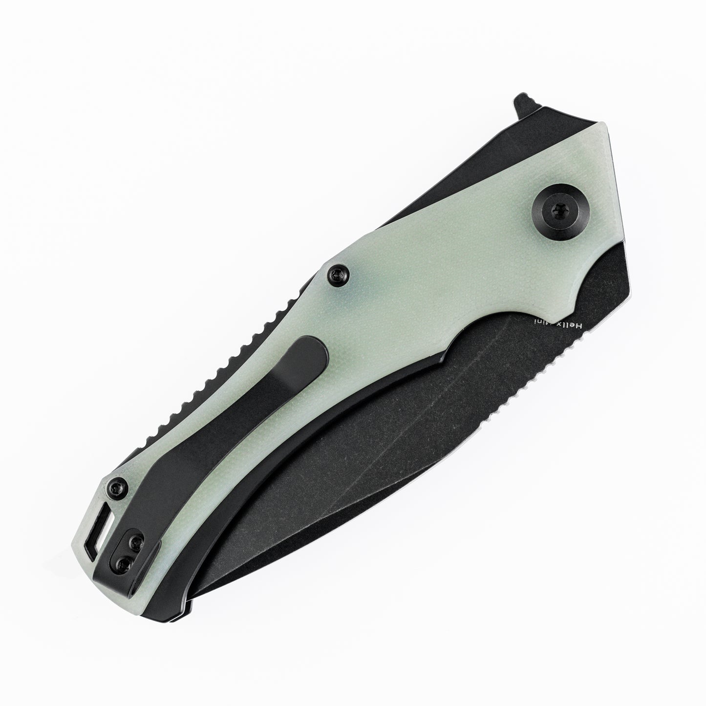 Kansept Mini Hellx 3.25" Black TiCn D2 Jade G10 Folding Knife by Mikkel Willumsen T2008A4