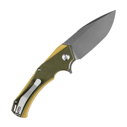 Kansept Mini Hellx 3.25" Gray TiCn D2 Olive Green G10 Folding Knife by Mikkel Willumsen T2008A2