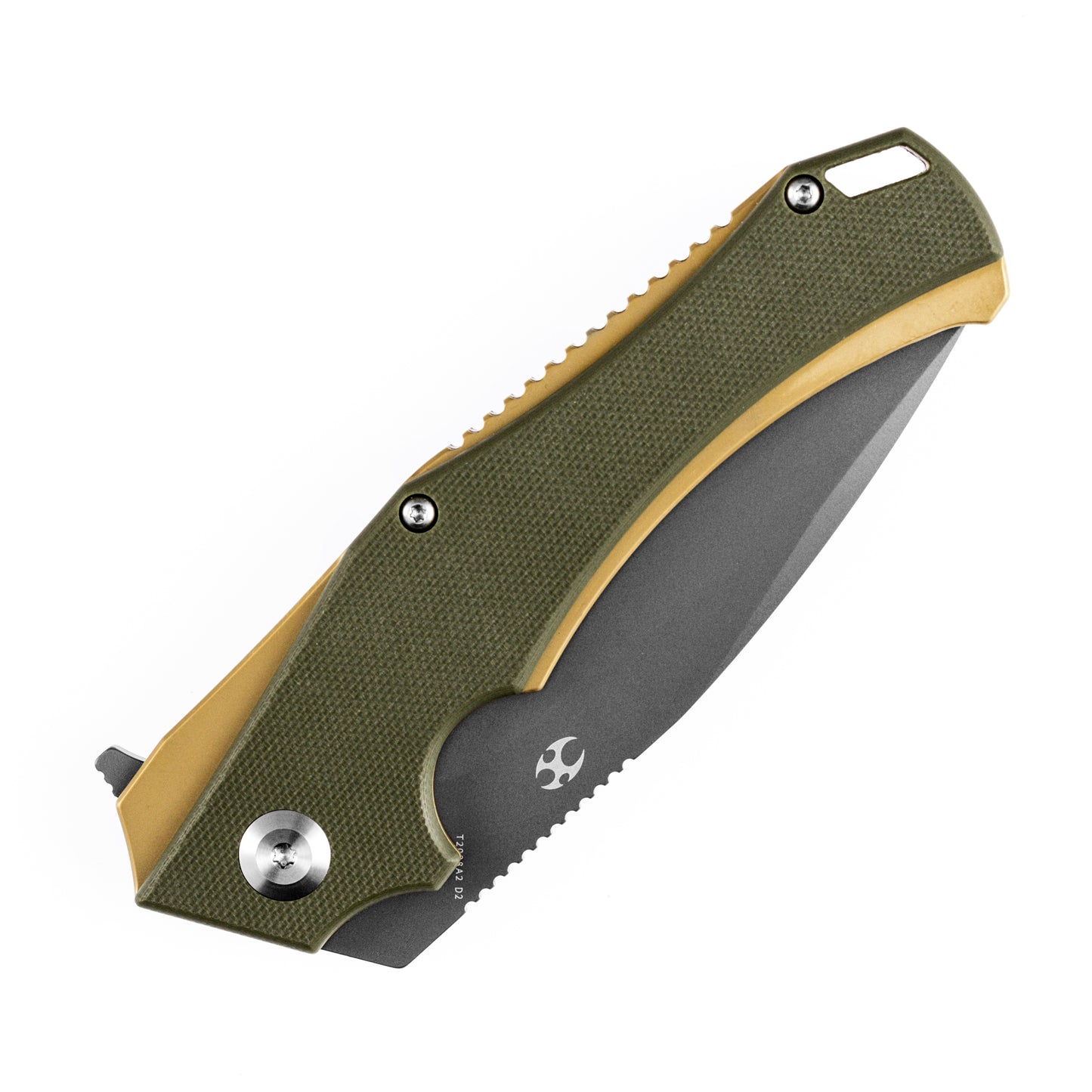 Kansept Mini Hellx 3.25" Gray TiCn D2 Olive Green G10 Folding Knife by Mikkel Willumsen T2008A2