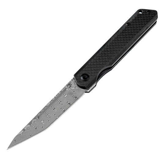 Kansept Prickle 3.5" Tanto Damascus Carbon Fiber Folding Knife by Max Tkachuk K1012D1