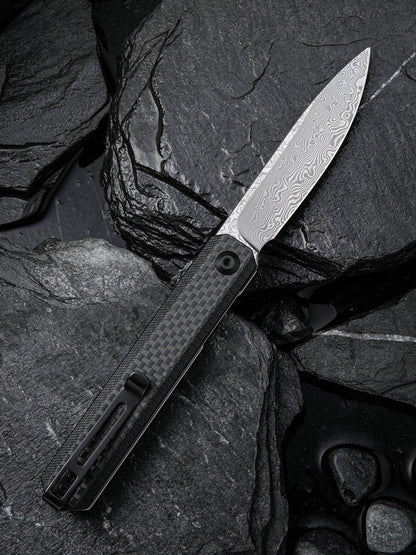 Civivi Exarch 3.22" Damascus Carbon Fiber G10 Front Flipper Folding Knife C2003DS-1