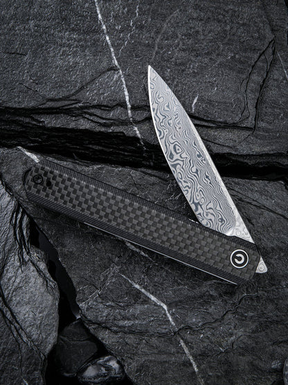 Civivi Exarch 3.22" Damascus Carbon Fiber G10 Front Flipper Folding Knife C2003DS-1