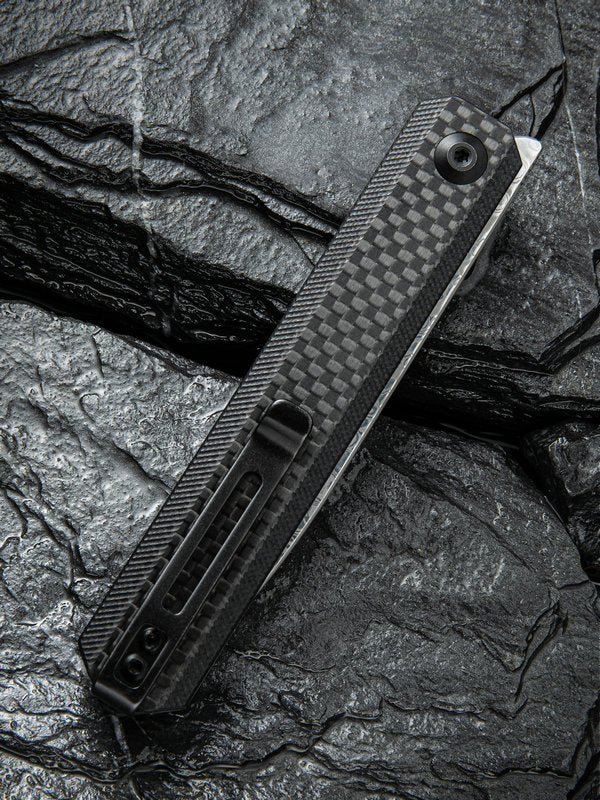 Civivi Exarch 3.22" Damascus Carbon Fiber G10 Front Flipper Folding Knife C2003DS-1