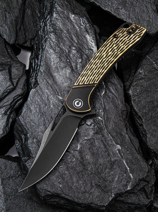 Civivi Dogma 3.46" D2 Black Stonewashed Brass Folding Knife C2005E