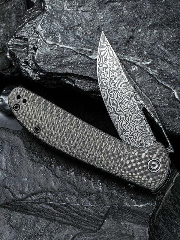Civivi Ortis 3.25" Damascus Twill Carbon Fiber Folding Knife C2013DS-1