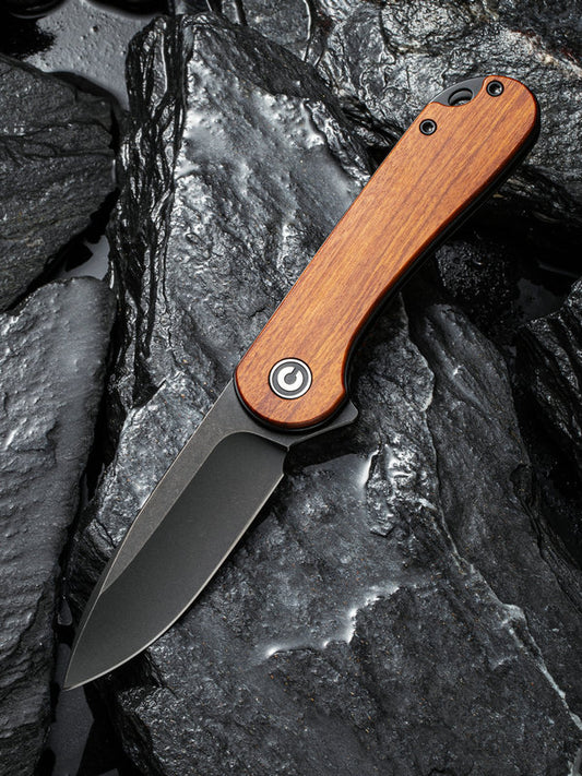 Civivi Elementum 2.96" D2 Black Stonewashed Guibourtia Wood Folding Knife C907U