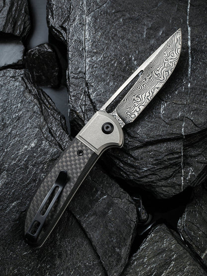 Civivi Trailblazer 2.97" Black Damascus Carbon Fiber G-10 Slip Joint Folding Knife C2018DS-1