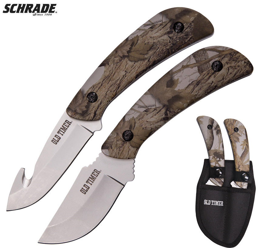 Schrade Old Timer Snowblind Camo Skinning & Gut Hook 2-Piece Fixed Blade Knife Combo Set 1085928