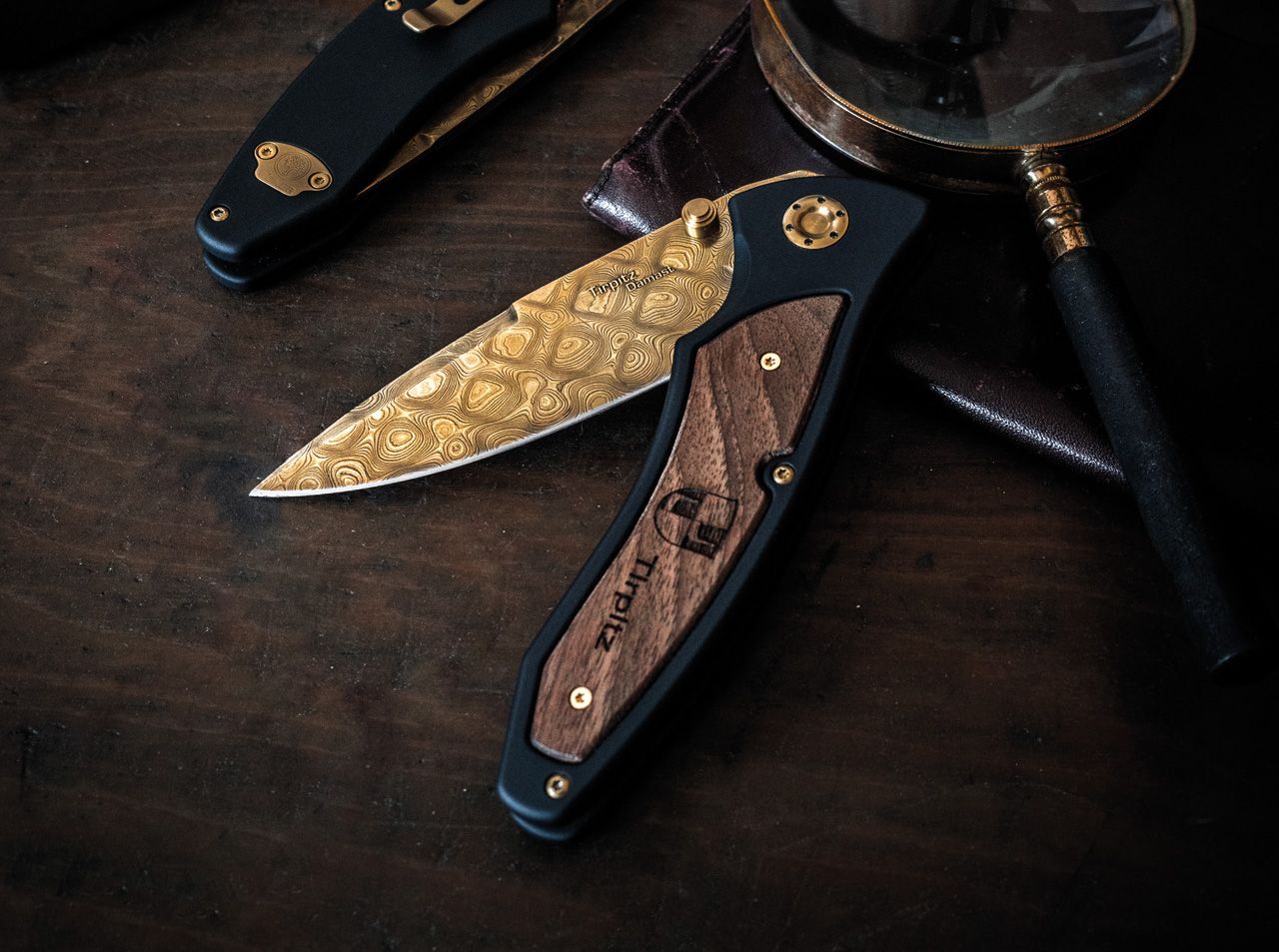 Boker Solingen Tirpitz 3.9" Gold Damascus Folding Knife 110194DAM