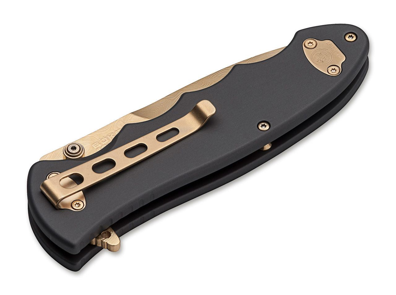 Boker Solingen Leopard III Collection 3.82" Gold Damascus Flipper Folding Knife 110227DAM