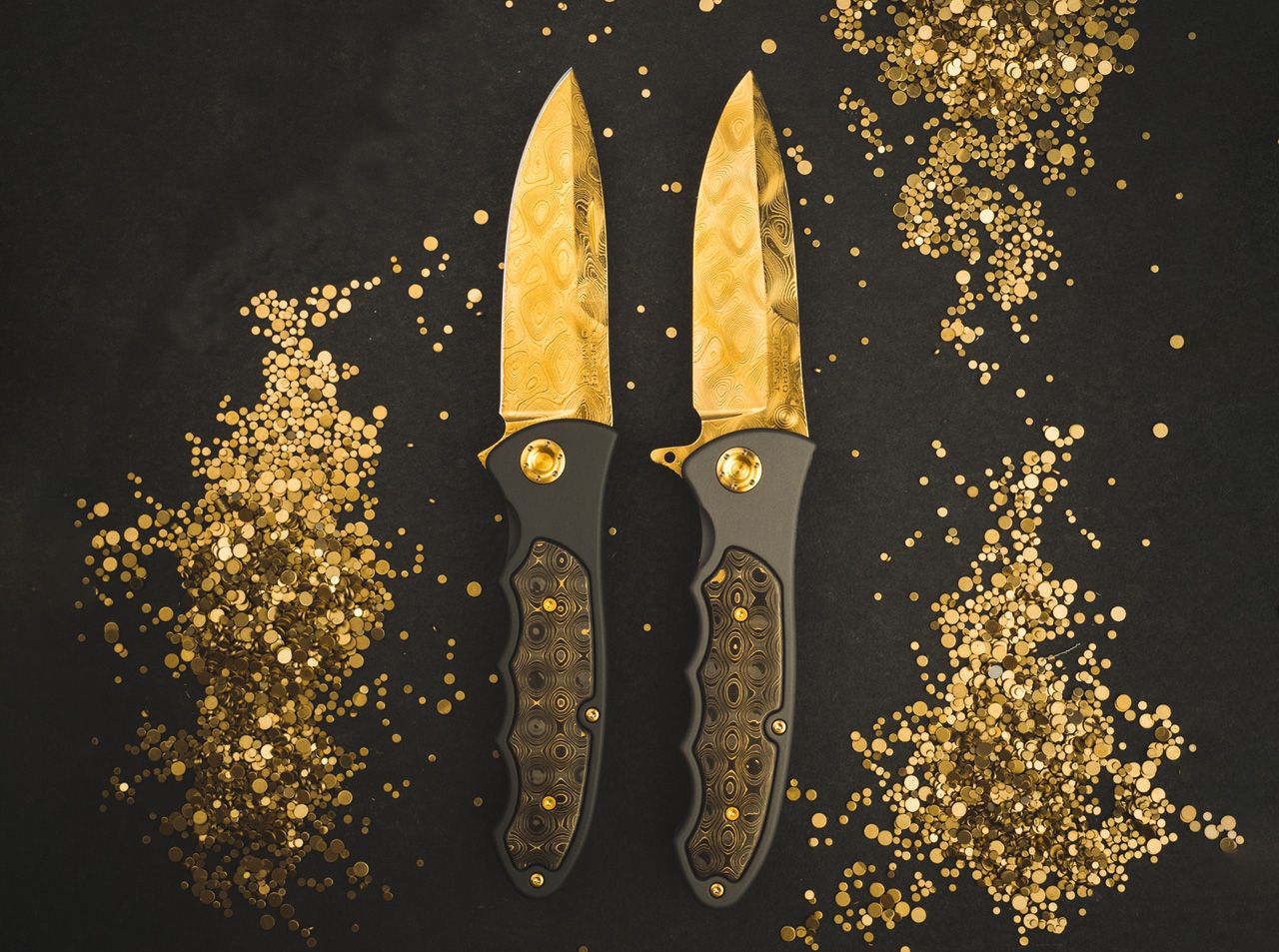 Boker Solingen Leopard III Collection 3.82" Gold Damascus Flipper Folding Knife 110227DAM