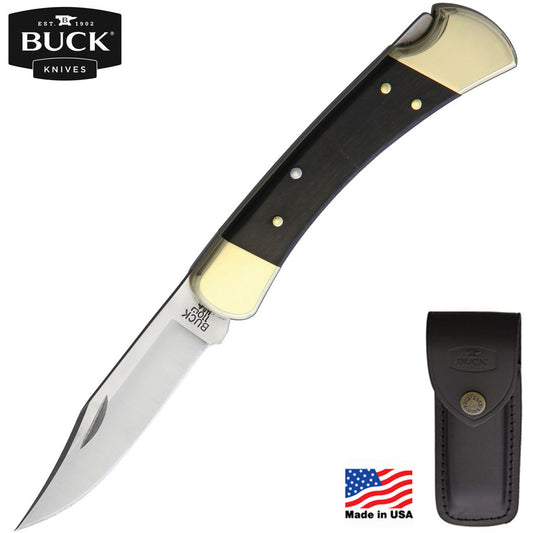 Buck 110 Hunter 3.75" 420HC Crelicam Ebony Folding Knife with Leather Pouch