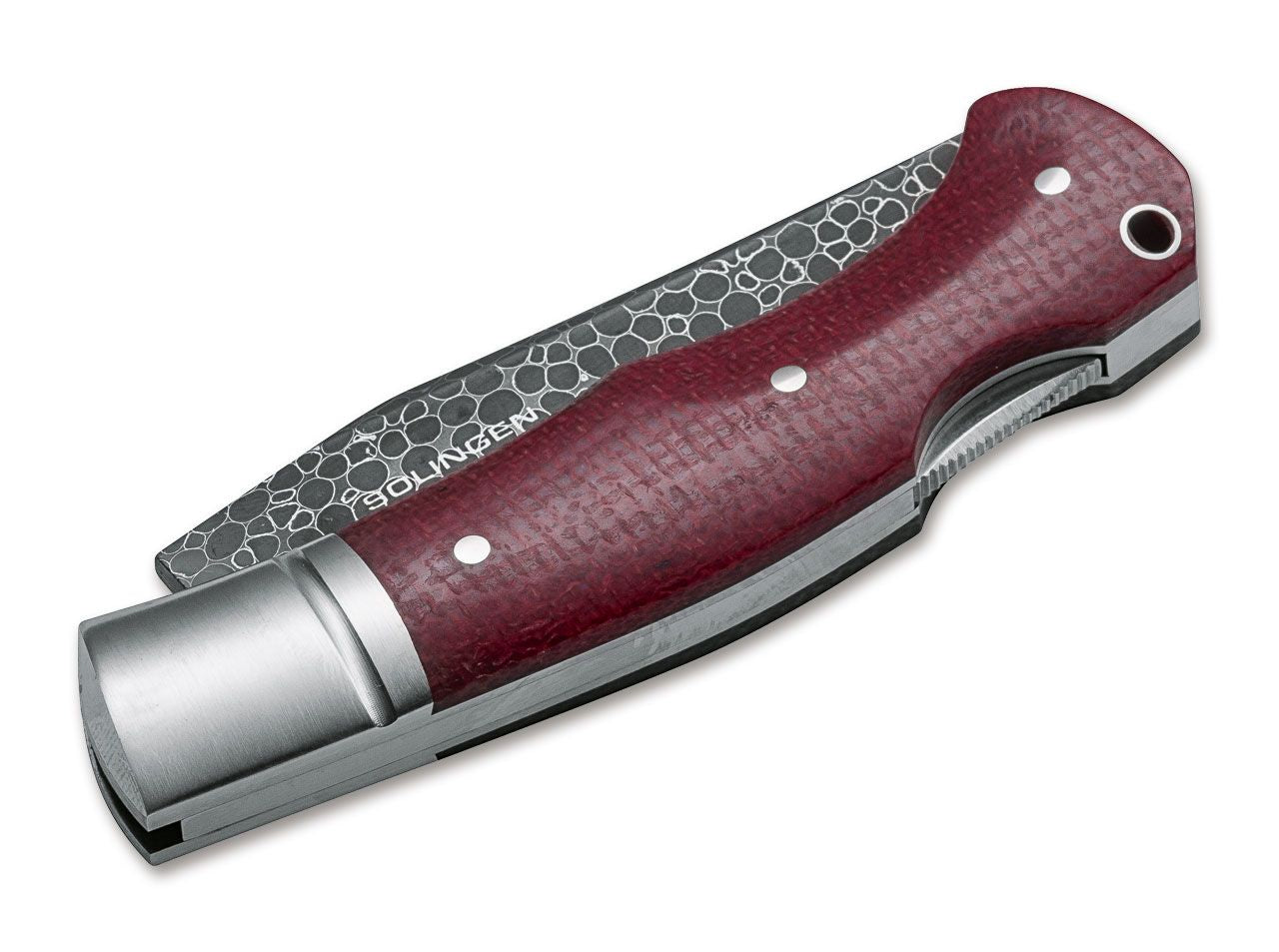 Boker Solingen Boxer 3.07" Dragonskin Damascus Red Burlap Micarta Folding Knife - Made in Germany 111025DAM