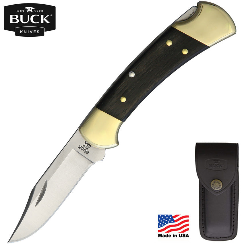 Buck 112 Ranger 3" 420HC Crelicam Ebony Folding Knife with Leather Pouch