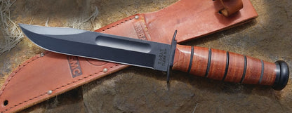 KA-BAR USMC 7" Straight Edge Fixed Blade Knife with Leather Sheath 1217