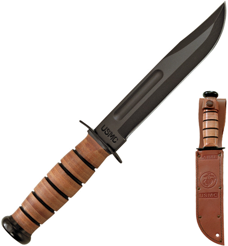 KA-BAR USMC 7" Straight Edge Fixed Blade Knife with Leather Sheath 1217