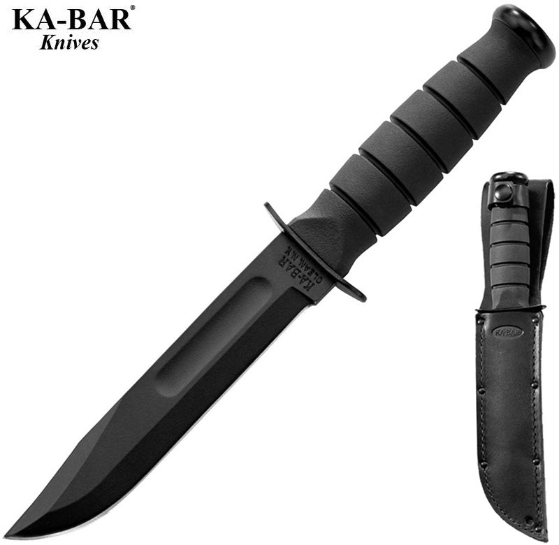 KA-BAR Short Black 5.25" Fixed Blade Knife with Leather Sheath 1256