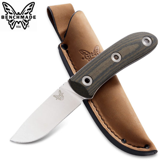 Benchmade 15400 Pardue Hunter 3.48" CPM-S30V Fixed Blade Knife with Micarta Handle and Leather Sheath