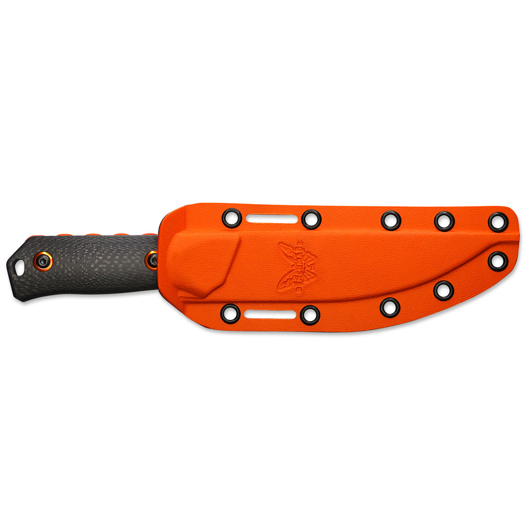 Benchmade 15600OR Raghorn 4" CPM-CruWear Orange Cerakote Fixed Blade Knife with Carbon Fiber Handle and Boltaron Sheath