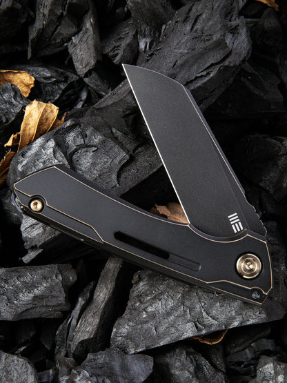 WE Knife Snecx Mini Buster 3.43" CPM 20CV Black Stonewash Bronze Titanium Folding Knife 2003B