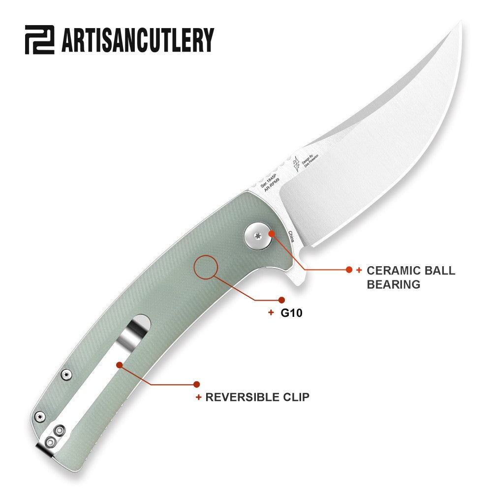 Artisan Cutlery Arroyo 3.31" AR-RPM9 Jade G10 Folding Knife - Dirk Pinkerton Design