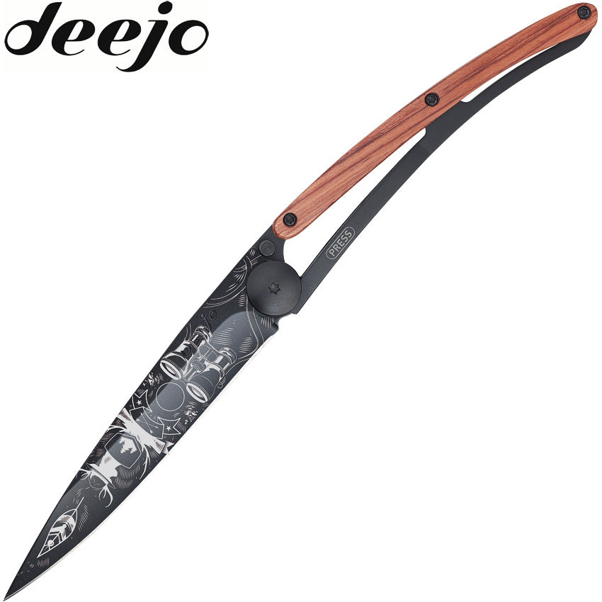 Deejo 37g 3.75" Wilderness Tattoo Rosewood Folding Knife 1GB117